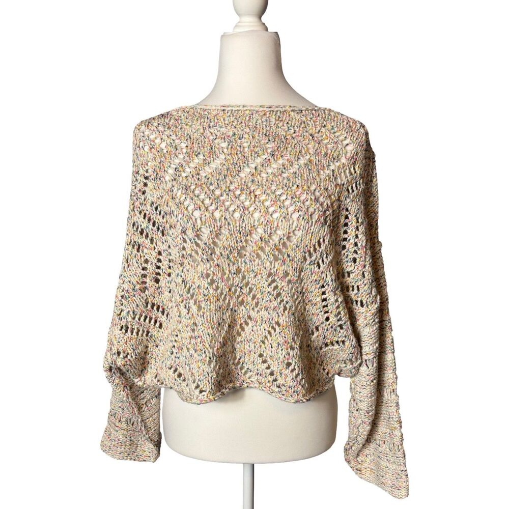 FREE PEOPLE CONFETTI OPEN KNIT SWEATER CREAM MULTICOLOR BOHO CHUNKY KNIT XS